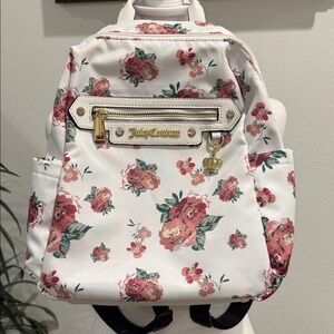 Juicy Couture White Floral Purse Backpack Zipper Closure Lightweight Casual